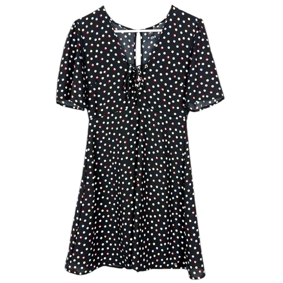 Volcom Black Polka Dot Skater Mini Dress Multicolor Dots Size M - Picture 1 of 13